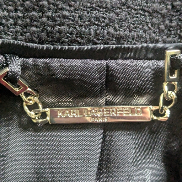 Karl Lagerfield Medium Black Tweed Blazer Jacket - Picture 13 of 16